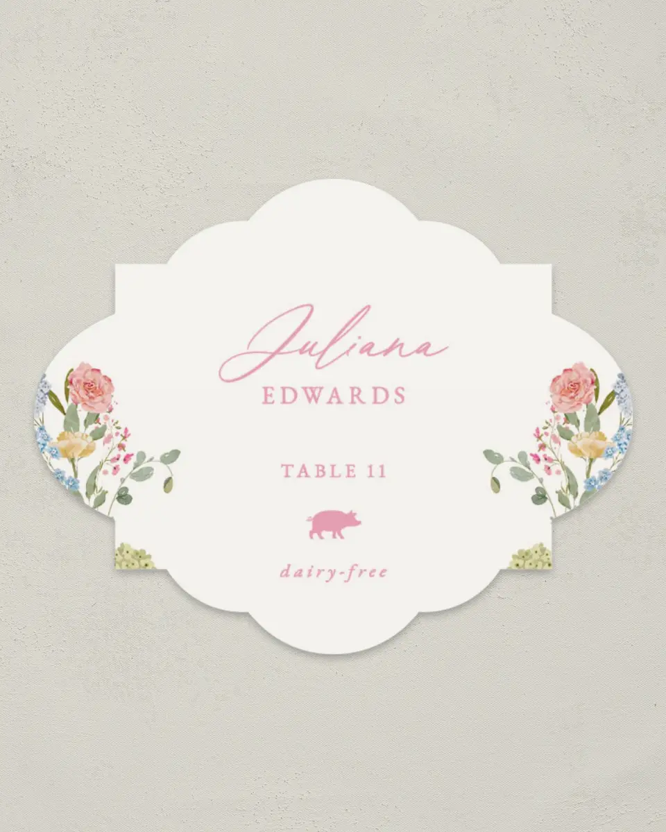 This is a 2.75" x 3.5" Wedding Place Card called The Florence printed in full color on Premium Smooth paper