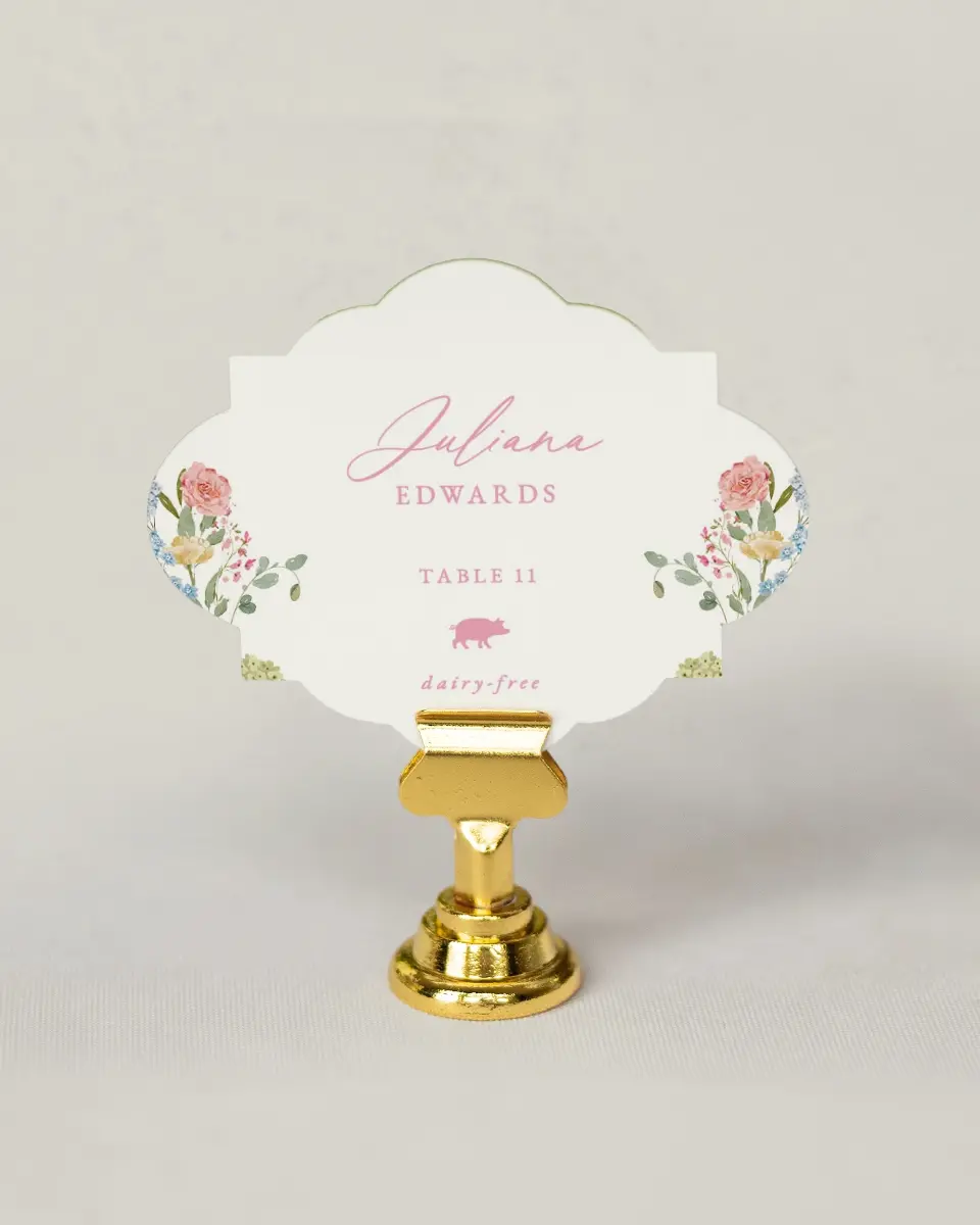 This is a 2.75" x 3.5" Wedding Place Card called The Florence printed in full color on Premium Smooth paper