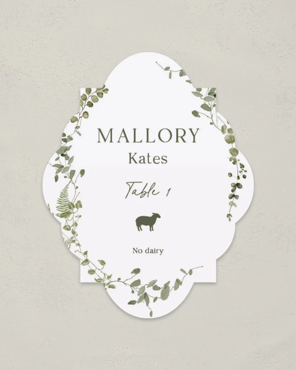 This is a 2.75" x 3.5" Wedding Place Card called The Hailey printed in full color on Premium Smooth paper
