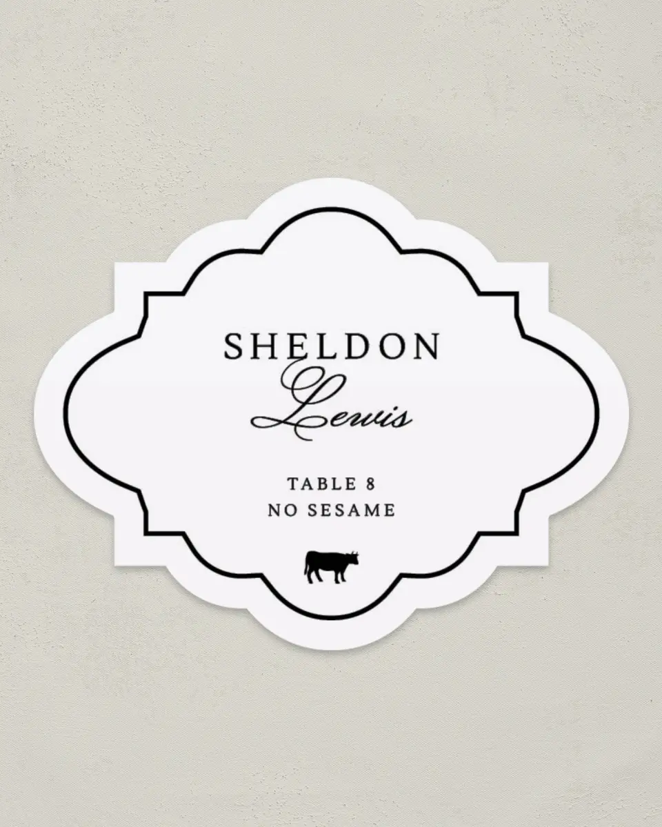 This is a 2.75" x 3.5" Wedding Place Card called Elegant Tradition printed in full color on Premium Smooth paper