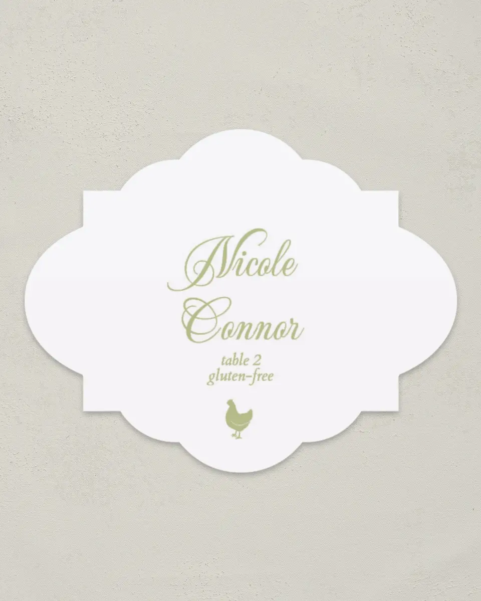 This is a 2.75" x 3.5" Wedding Place Card called Southern Belle printed in full color on Premium Smooth paper