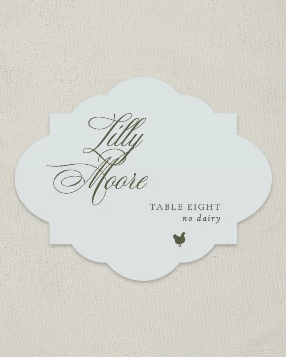 This is a 2.75" x 3.5" Wedding Place Card called Foxfire printed in full color on Premium Smooth paper