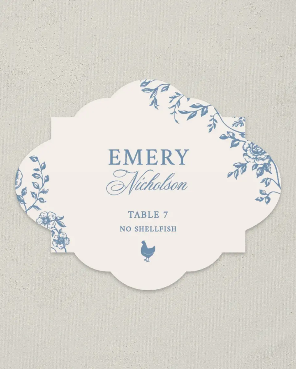 This is a 2.75" x 3.5" Wedding Place Card called Vintage Reverie printed in full color on Premium Smooth paper
