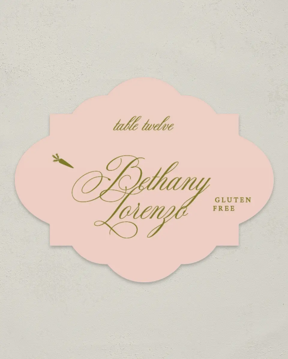 This is a 2.75" x 3.5" Wedding Place Card called Love Off Script printed in full color on Premium Smooth paper