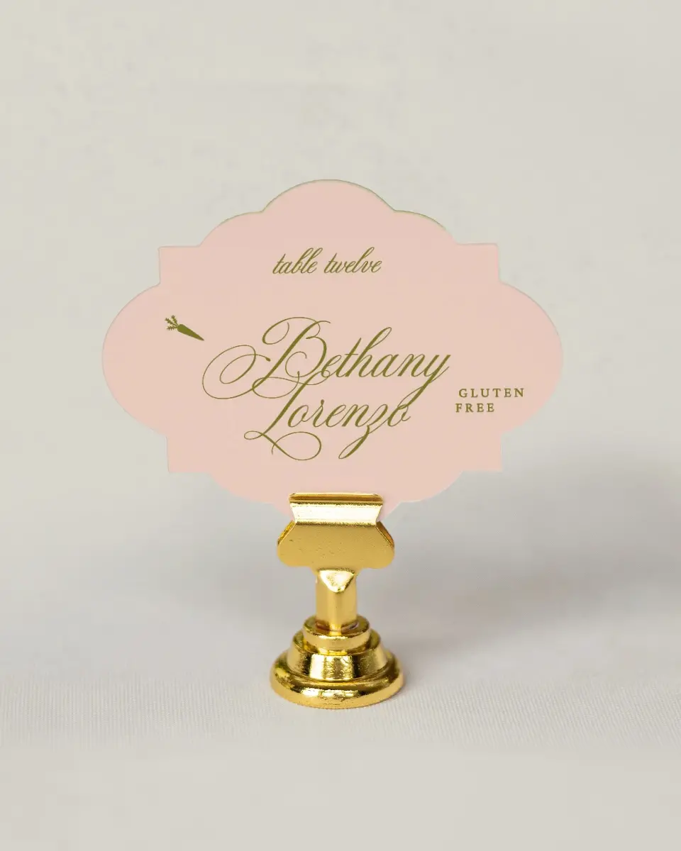 This is a 2.75" x 3.5" Wedding Place Card called Love Off Script printed in full color on Premium Smooth paper