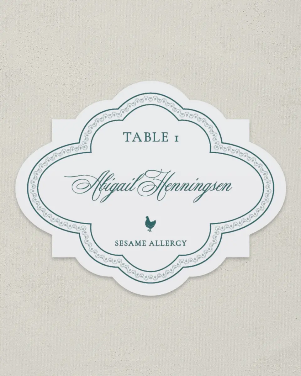This is a 2.75" x 3.5" Wedding Place Card called Delicate Vintage printed in full color on Premium Smooth paper