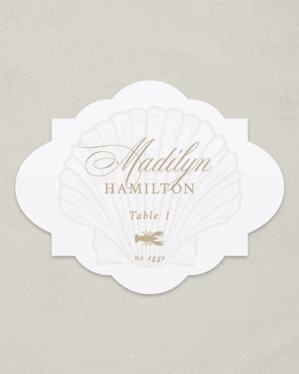 This is a 2.75" x 3.5" Wedding Place Card called Elegant Shell printed in full color on Premium Smooth paper