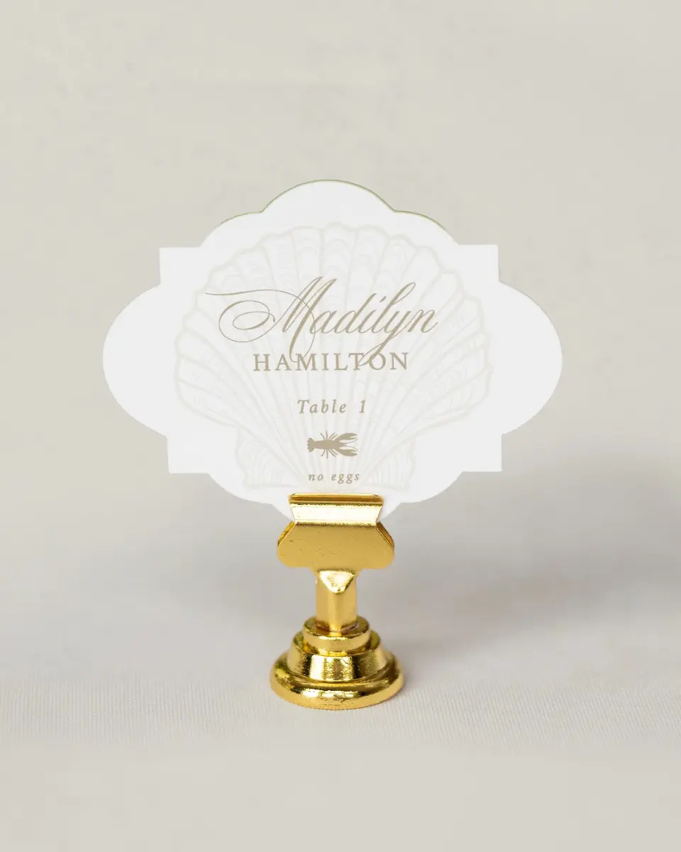 This is a 2.75" x 3.5" Wedding Place Card called Elegant Shell printed in full color on Premium Smooth paper