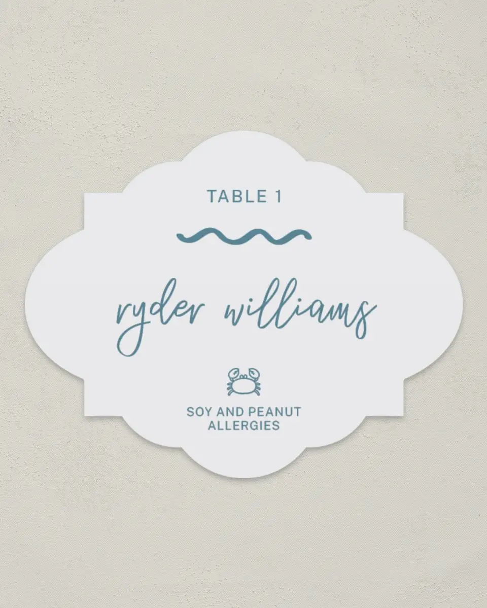 This is a 2.75" x 3.5" Wedding Place Card called I Hear Wedding Shells printed in full color on Premium Smooth paper