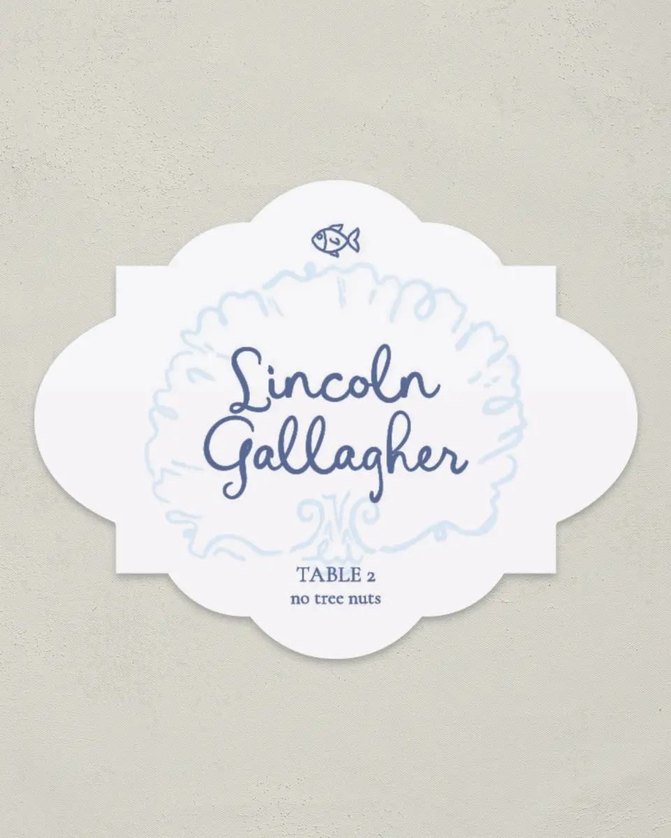This is a 2.75" x 3.5" Wedding Place Card called Love by the Sea printed in full color on Premium Smooth paper