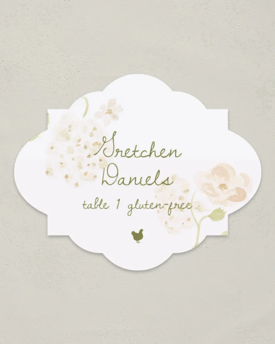 This is a 2.75" x 3.5" Wedding Place Card called Soft Garden Vows printed in full color on Premium Smooth paper