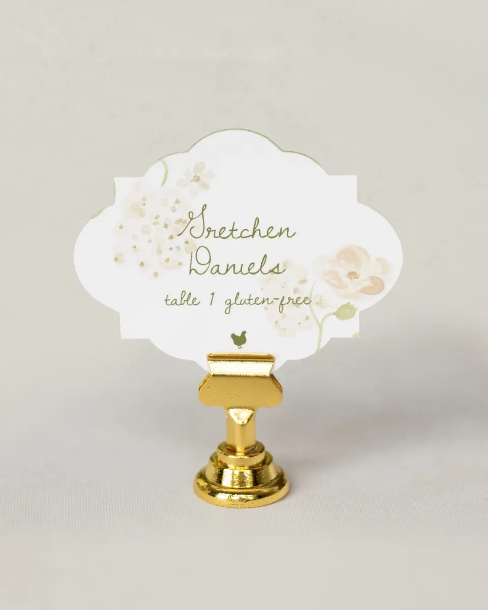 This is a 2.75" x 3.5" Wedding Place Card called Soft Garden Vows printed in full color on Premium Smooth paper