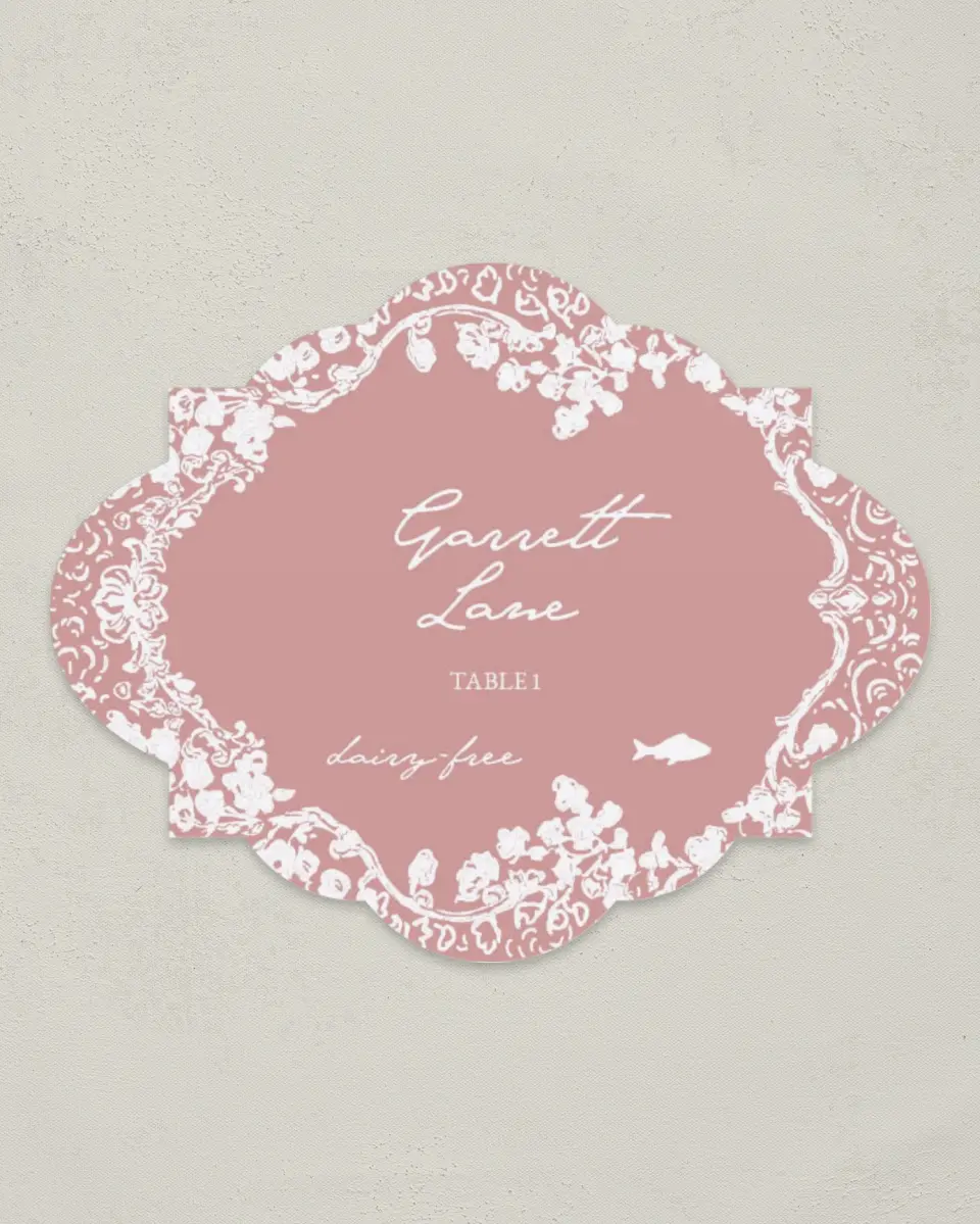 This is a 2.75" x 3.5" Wedding Place Card called Verdant Romance printed in full color on Premium Smooth paper