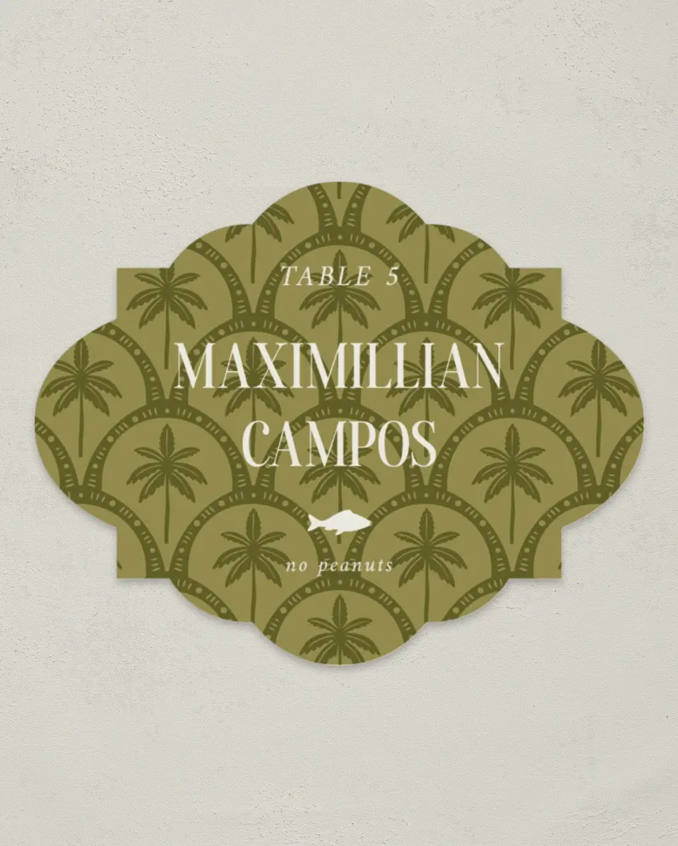 This is a 2.75" x 3.5" Wedding Place Card called Tropical Treasure printed in full color on Premium Smooth paper