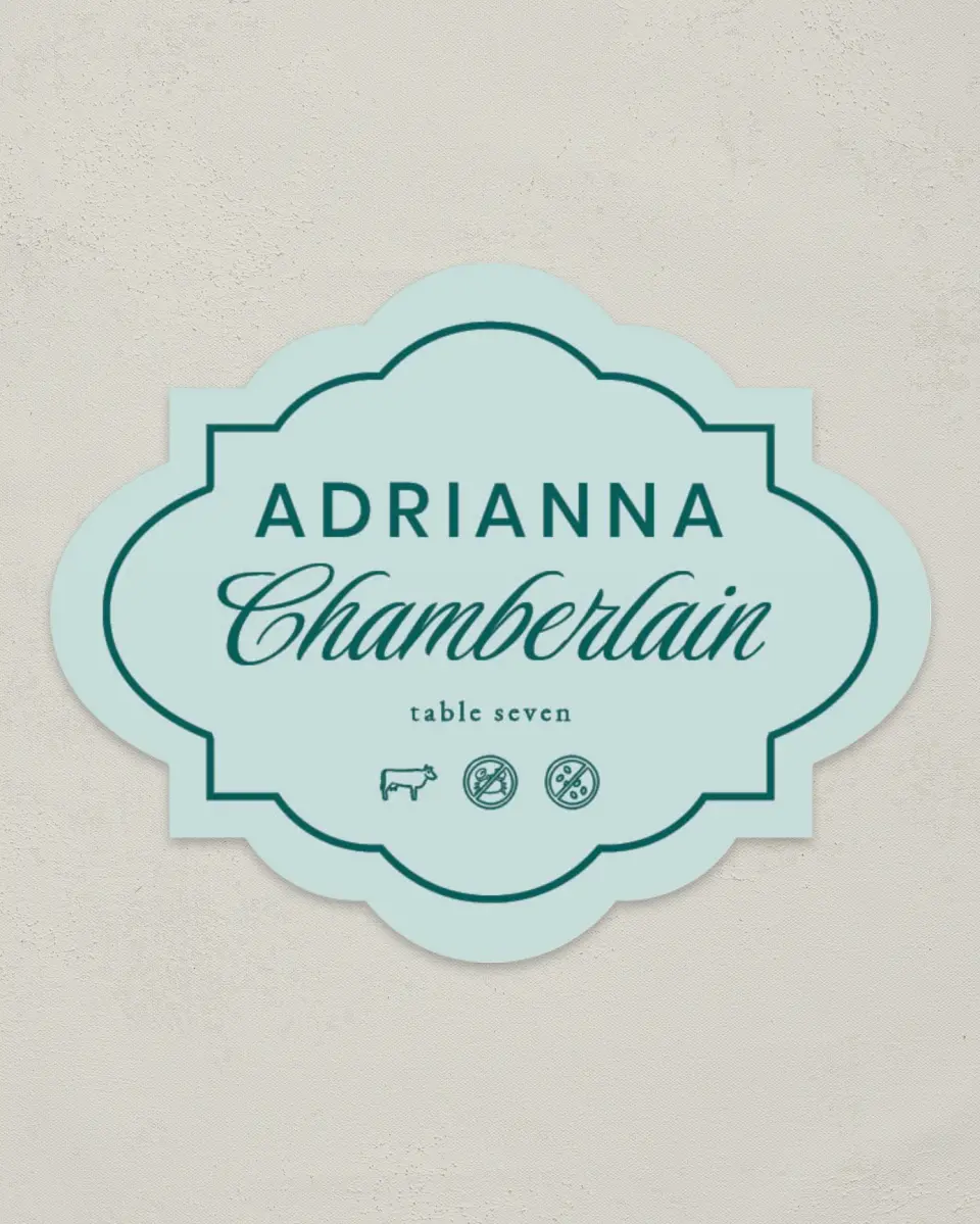 This is a 2.75" x 3.5" Wedding Place Card called Faithful Frame printed in full color on Premium Smooth paper