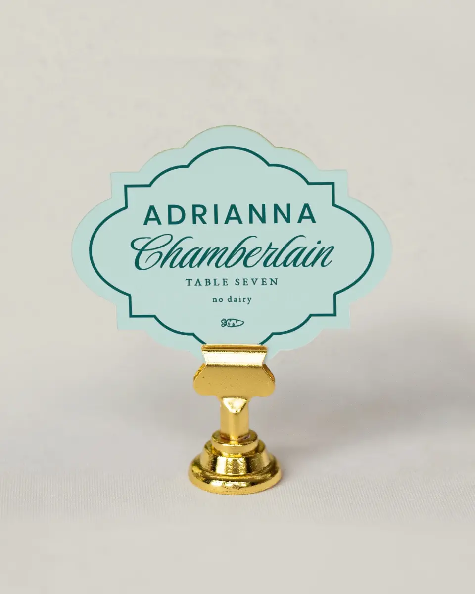 This is a 2.75" x 3.5" Wedding Place Card called Faithful Frame printed in full color on Premium Smooth paper