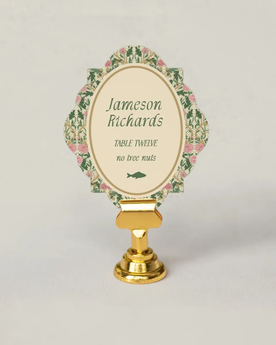 This is a 2.75" x 3.5" Wedding Place Card called Regal Garden printed in full color on Premium Smooth paper