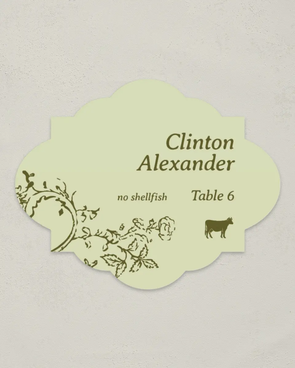 This is a 2.75" x 3.5" Wedding Place Card called Vintage Chinoiserie printed in full color on Premium Smooth paper