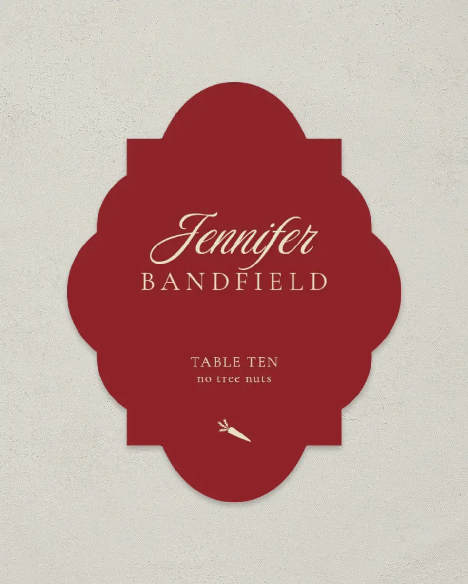 This is a 2.75" x 3.5" Wedding Place Card called Bloom & Crest printed in full color on Premium Smooth paper