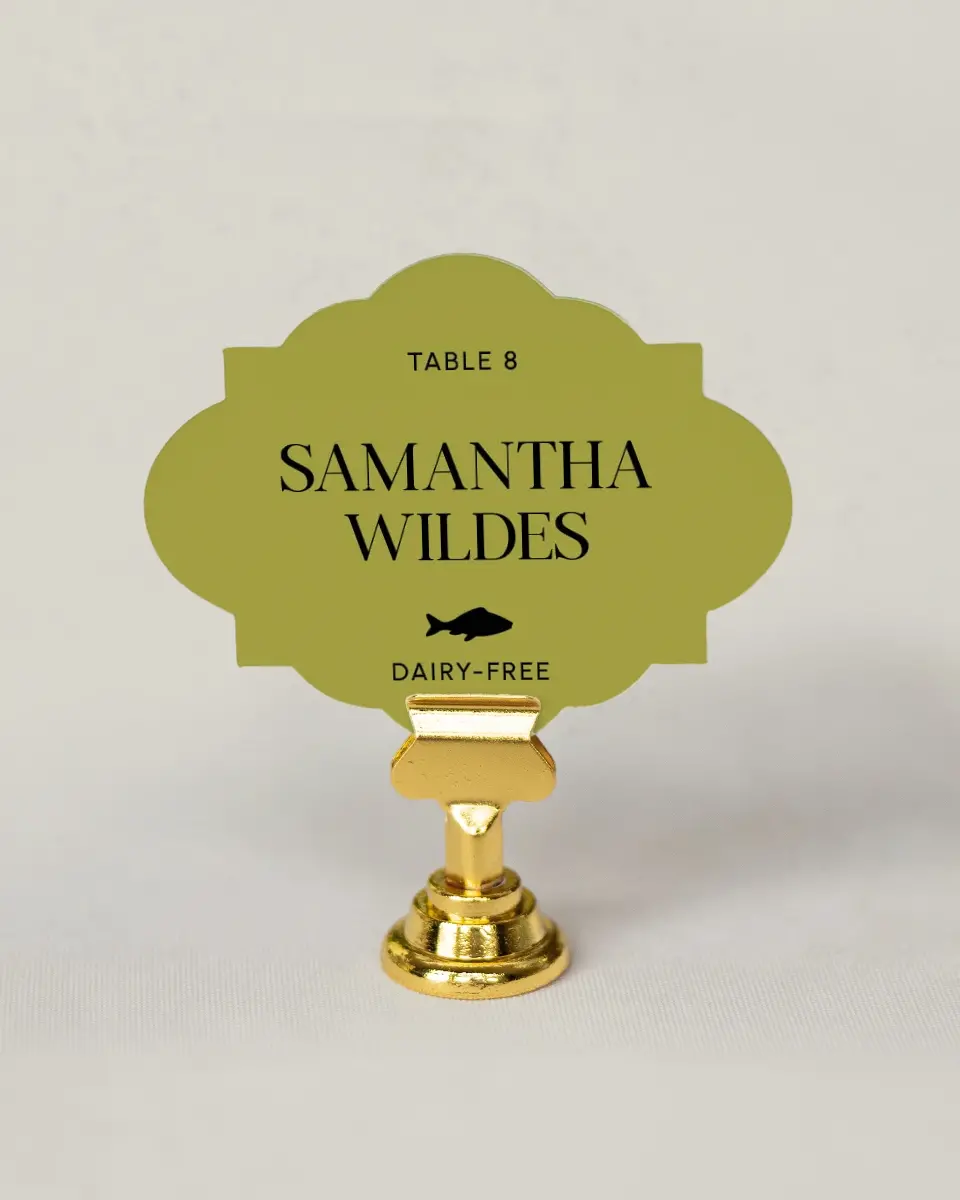 This is a 2.75" x 3.5" Wedding Place Card called The Mallory printed in full color on Premium Smooth paper