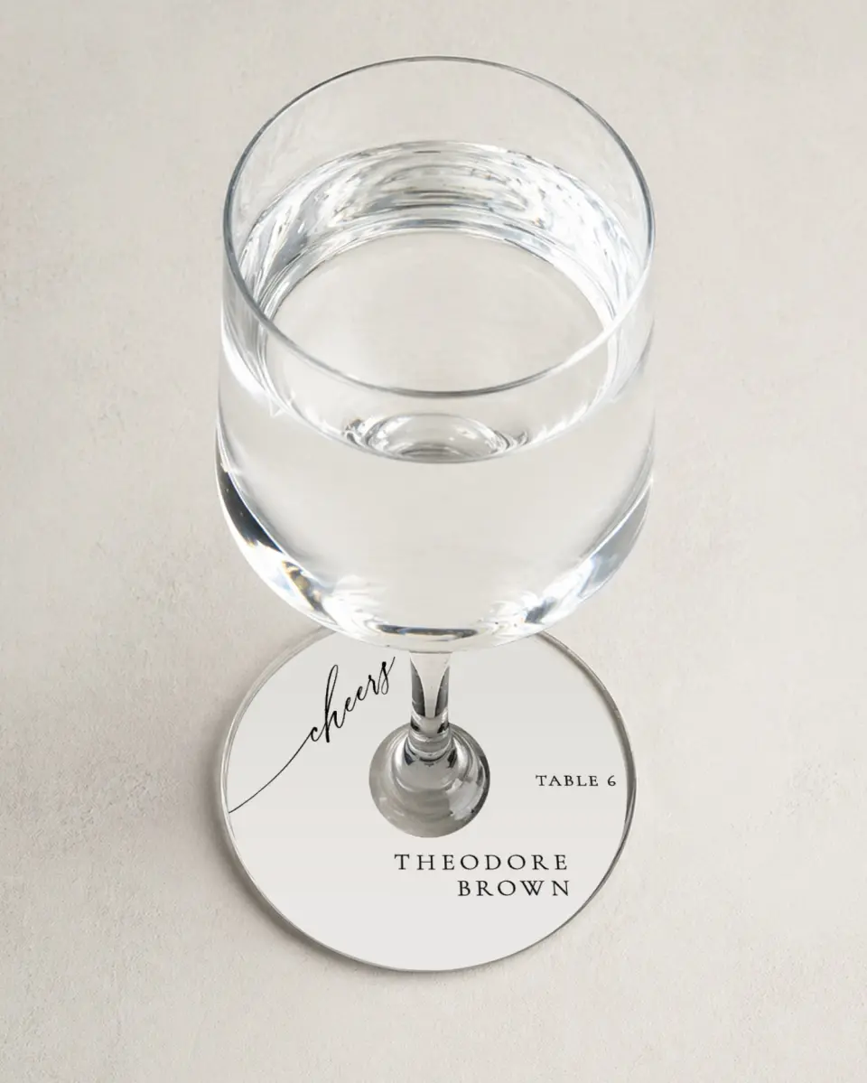 This is a 3" Circle Wedding Place Card called Simply Elegant printed in full color on Premium Smooth paper