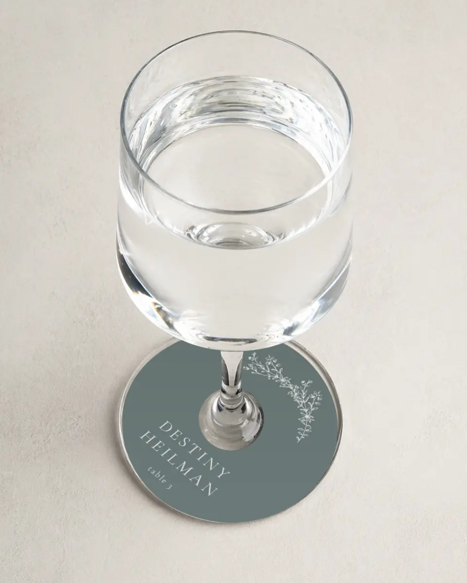 This is a 3" Circle Wedding Place Card called Timeless Order printed in full color on Premium Smooth paper