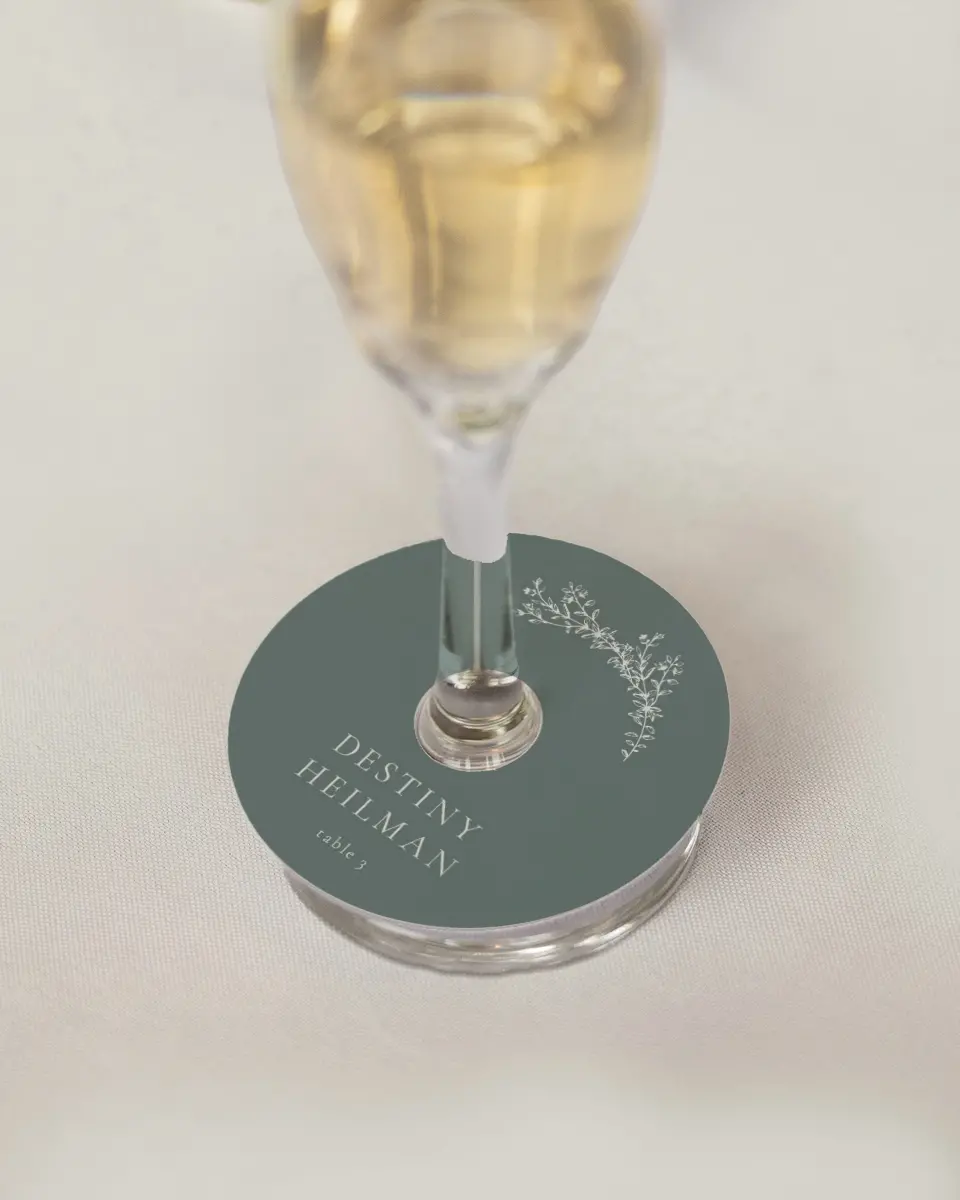 This is a 3" Circle Wedding Place Card called Timeless Order printed in full color on Premium Smooth paper