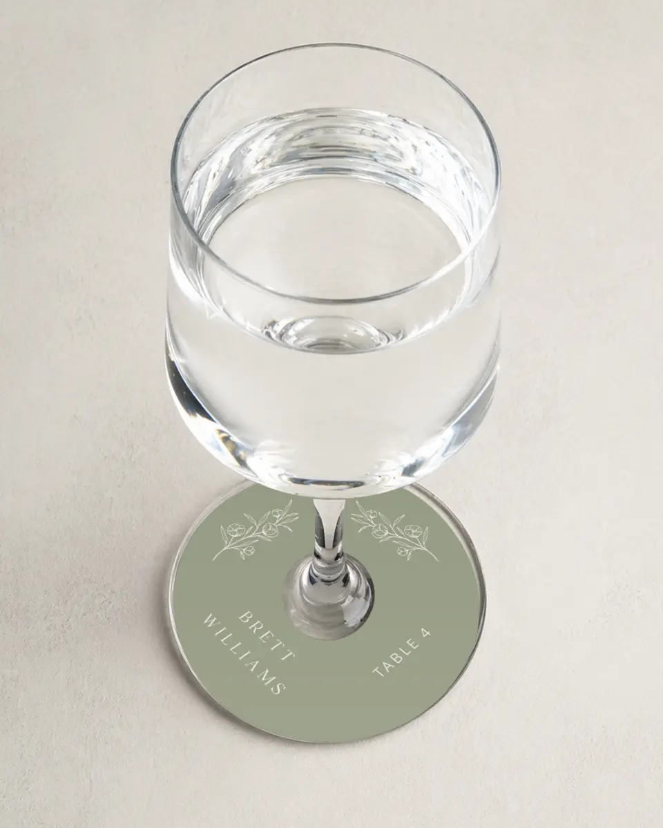 This is a 3" Circle Wedding Place Card called The Jasmine printed in full color on Premium Smooth paper