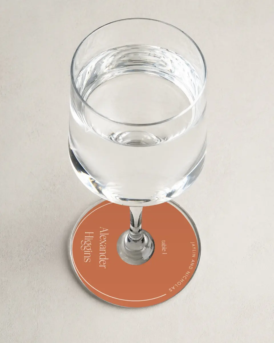 This is a 3" Circle Wedding Place Card called The Jaylin printed in full color on Premium Smooth paper