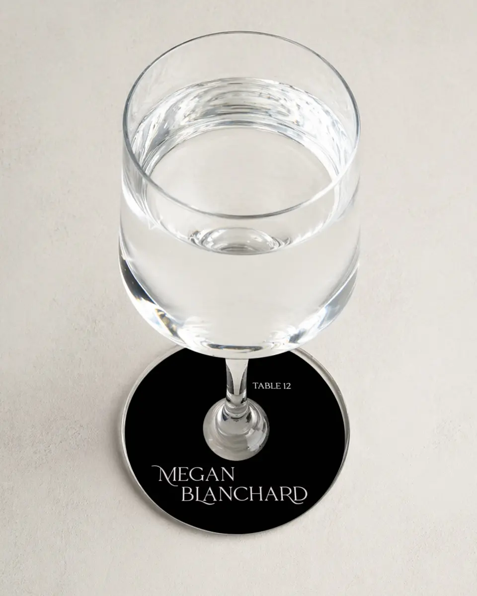 This is a 3" Circle Wedding Place Card called The Lucy printed in full color on Premium Smooth paper