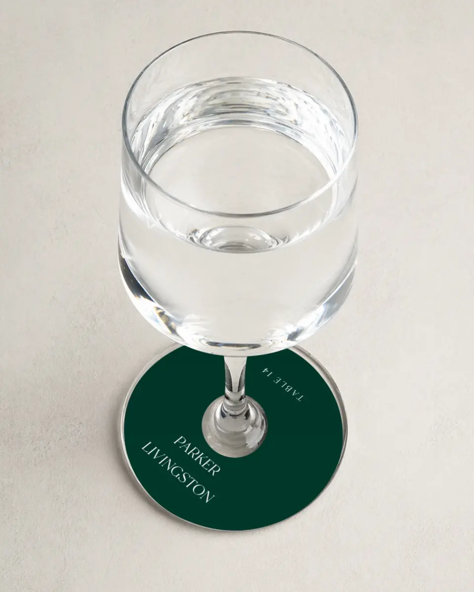 This is a 3" Circle Wedding Place Card called The Olivia printed in full color on Premium Smooth paper
