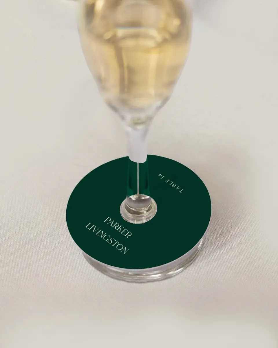 This is a 3" Circle Wedding Place Card called The Olivia printed in full color on Premium Smooth paper