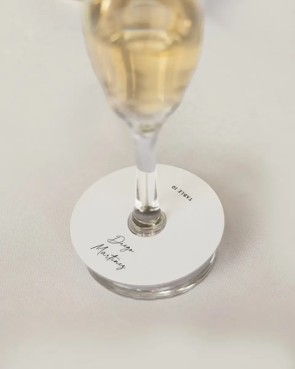 This is a 3" Circle Wedding Place Card called The Lauren printed in full color on Premium Smooth paper