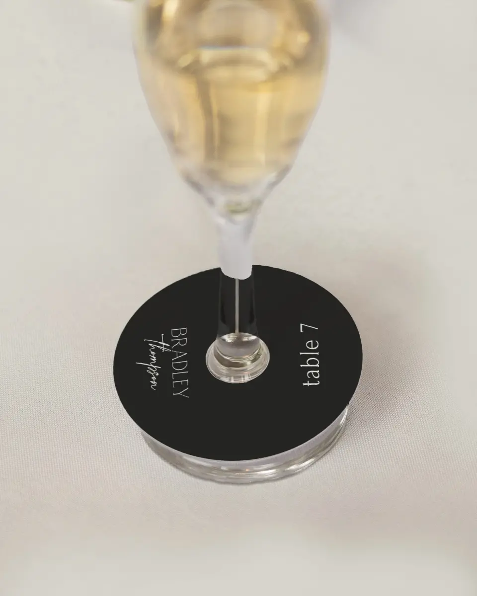 This is a 3" Circle Wedding Place Card called The Caroline printed in full color on Premium Smooth paper