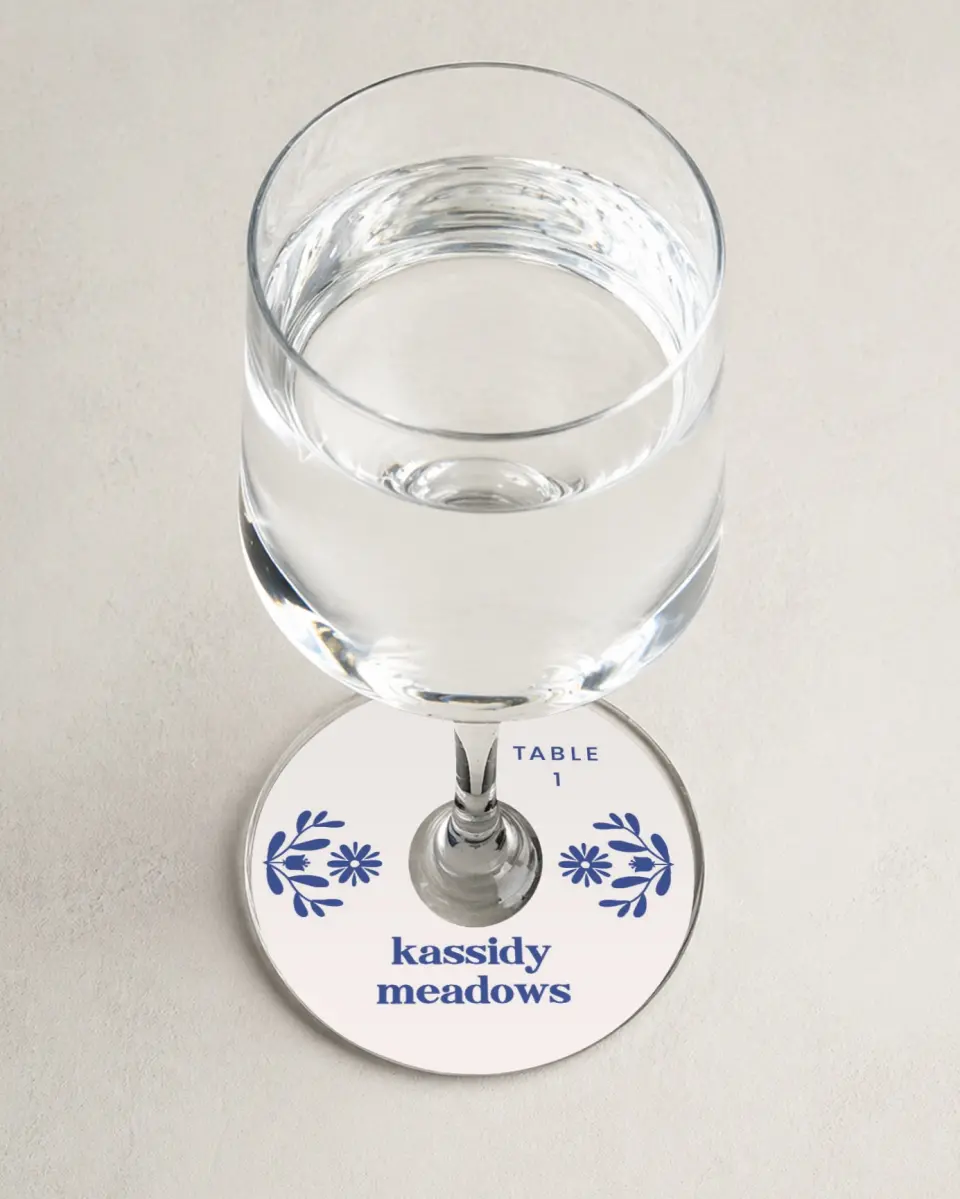 This is a 3" Circle Wedding Place Card called The Kassidy printed in full color on Premium Smooth paper