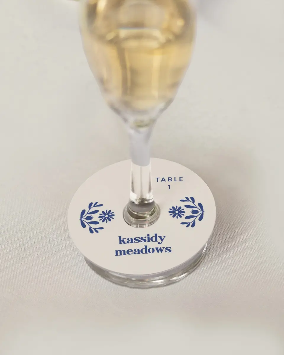 This is a 3" Circle Wedding Place Card called The Kassidy printed in full color on Premium Smooth paper