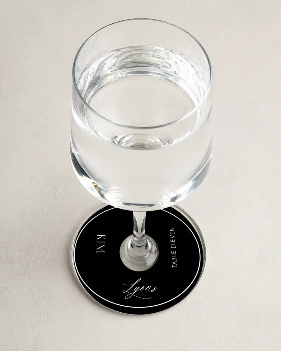 This is a 3" Circle Wedding Place Card called Passionate Arch printed in full color on Premium Smooth paper