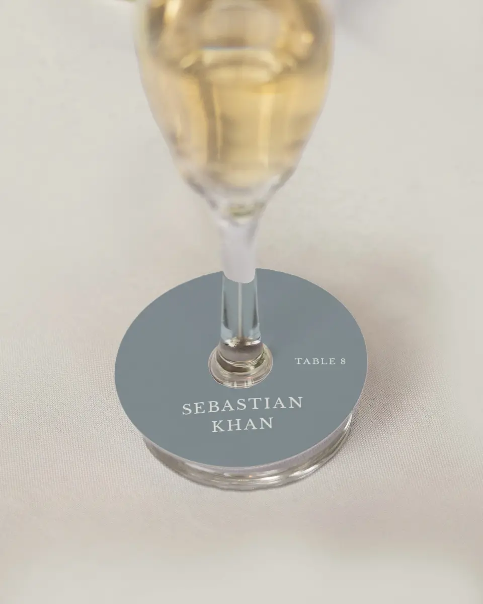 This is a 3" Circle Wedding Place Card called Flowering Frame printed in full color on Premium Smooth paper