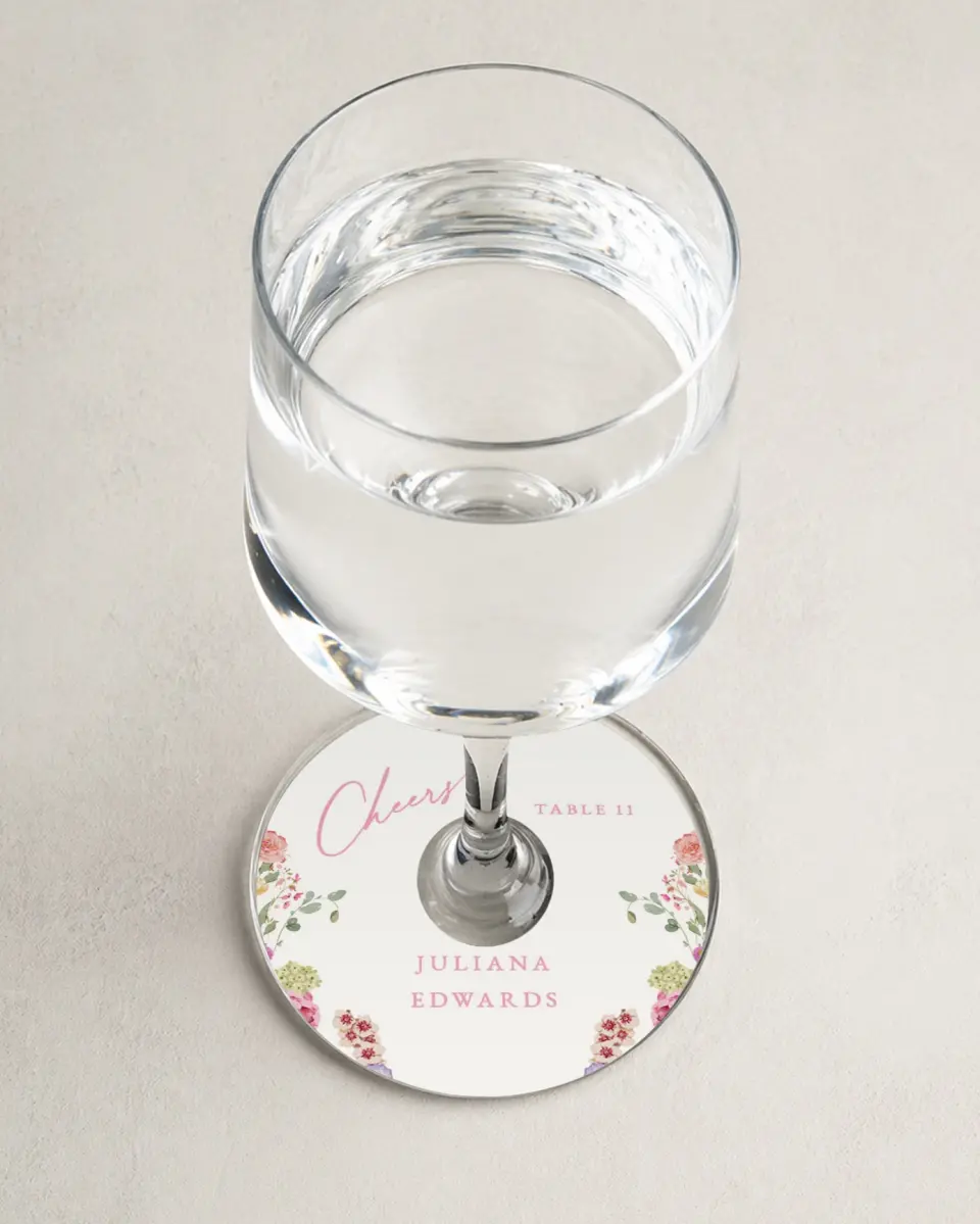 This is a 3" Circle Wedding Place Card called The Florence printed in full color on Premium Smooth paper