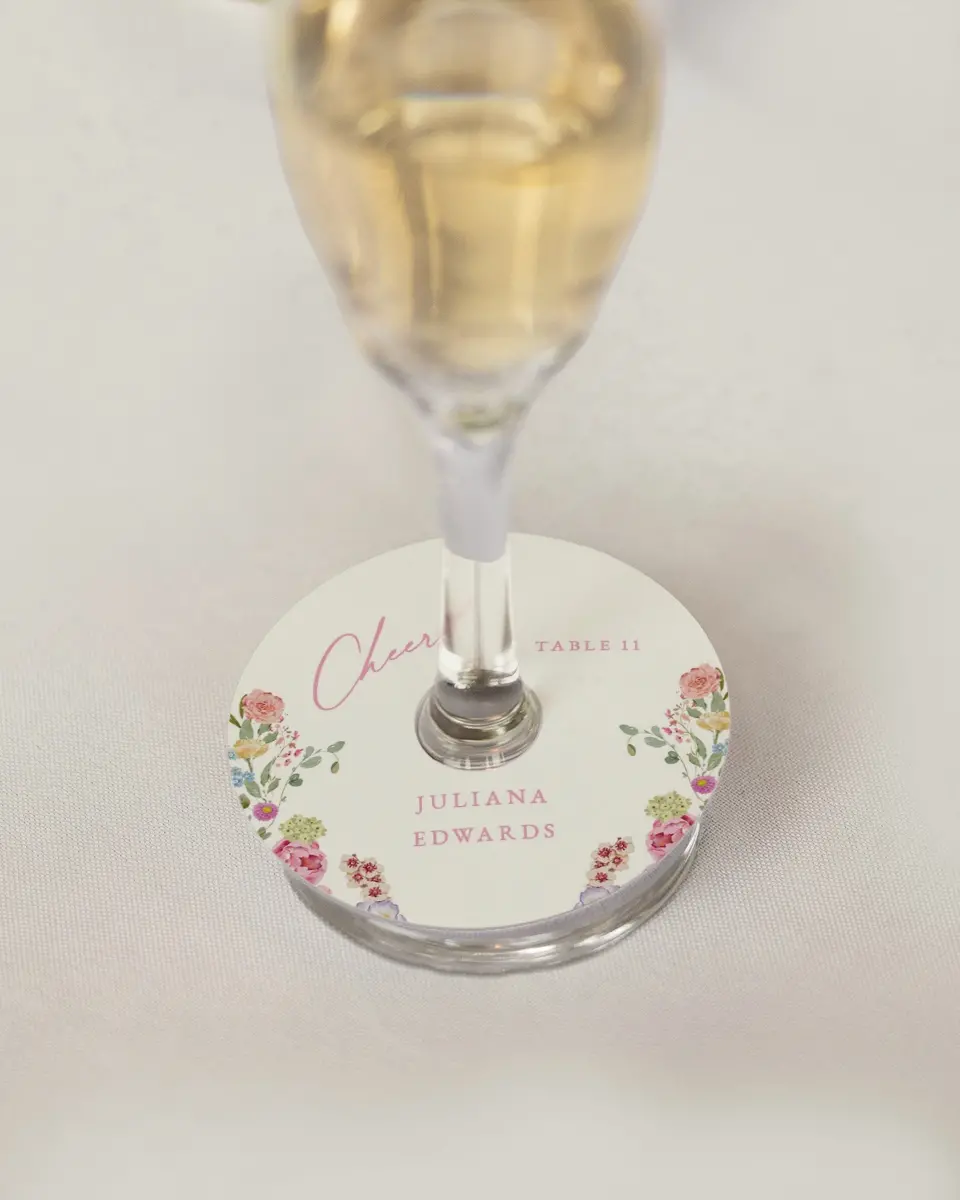 This is a 3" Circle Wedding Place Card called The Florence printed in full color on Premium Smooth paper