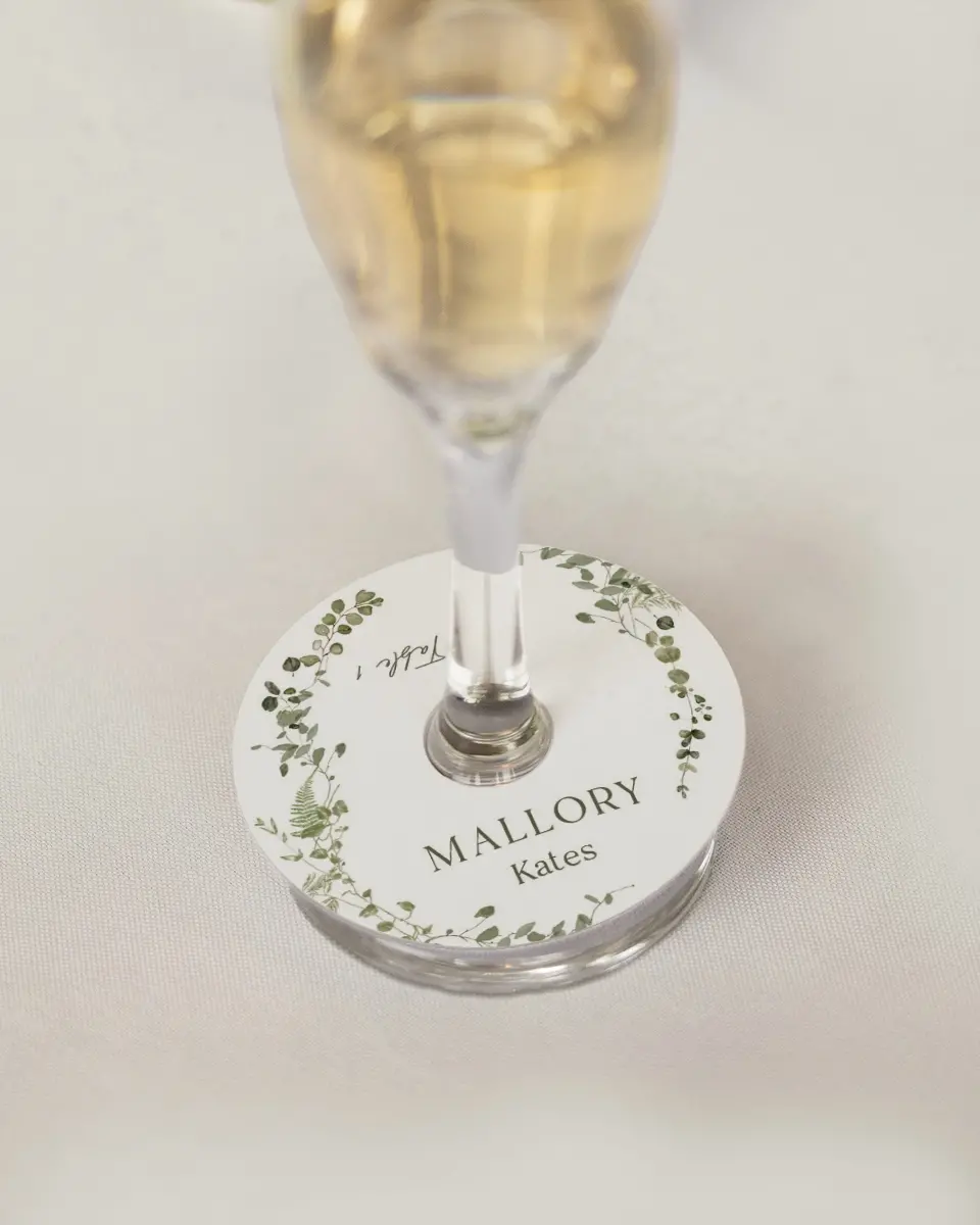 This is a 3" Circle Wedding Place Card called The Hailey printed in full color on Premium Smooth paper