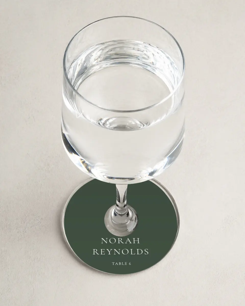 This is a 3" Circle Wedding Place Card called The Adaline printed in full color on Premium Smooth paper