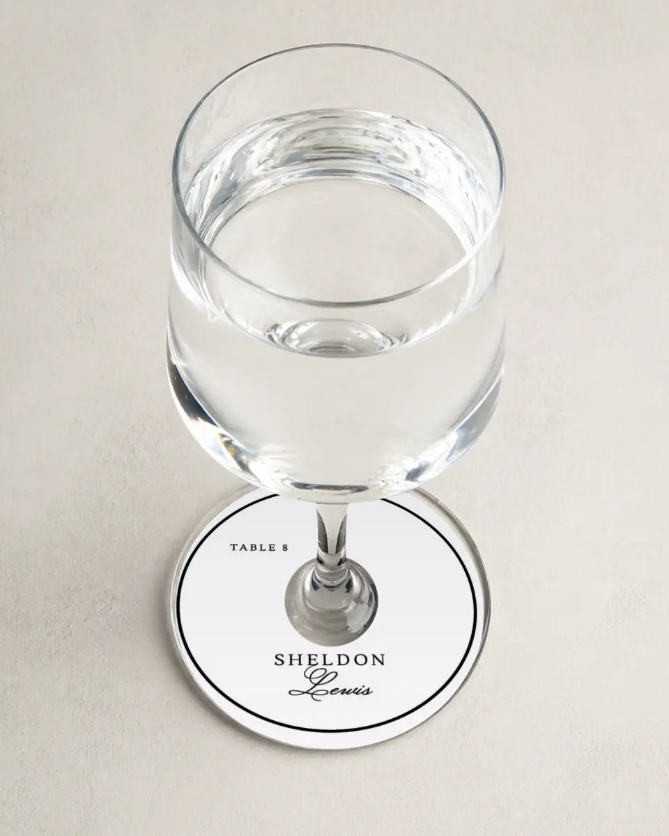 This is a 3" Circle Wedding Place Card called Elegant Tradition printed in full color on Premium Smooth paper