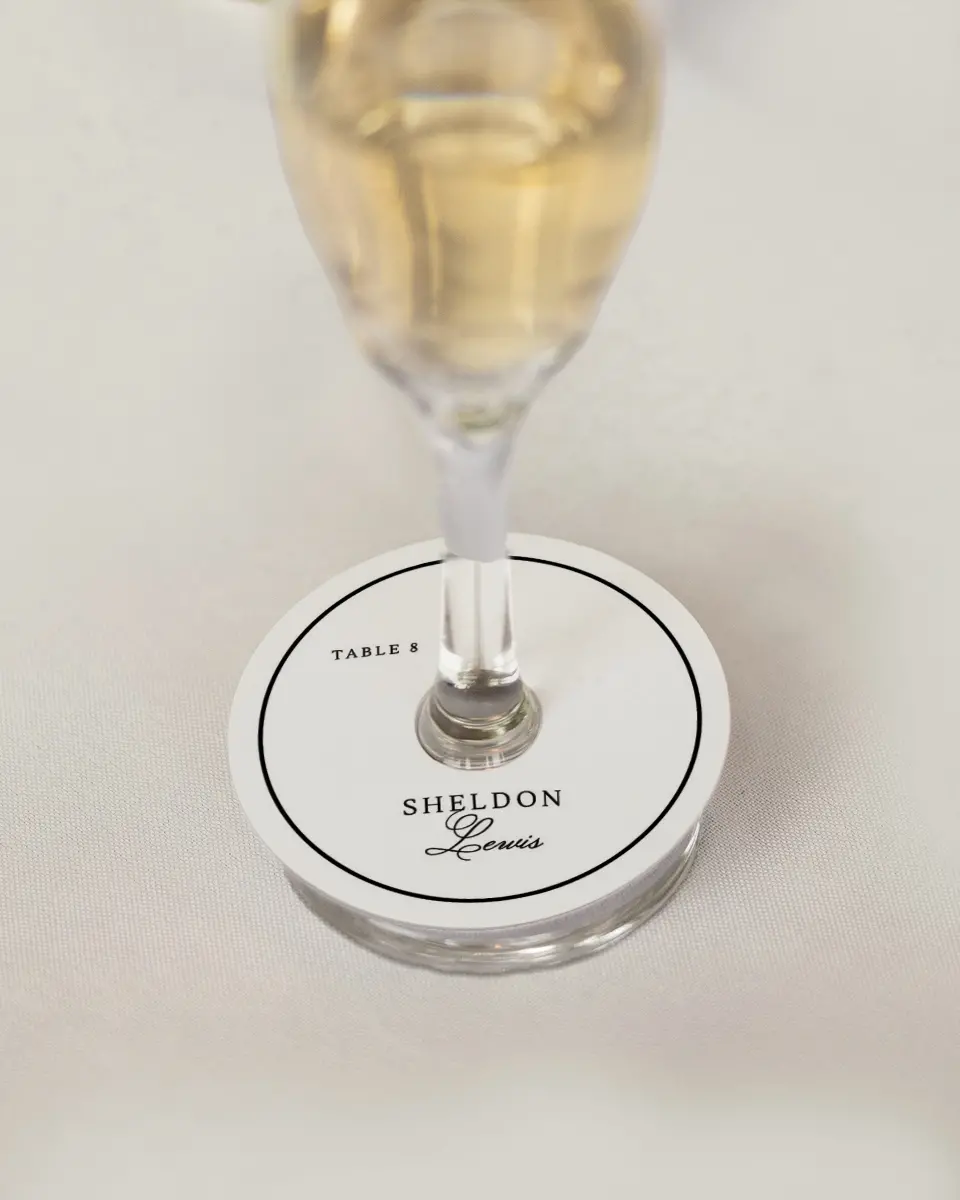 This is a 3" Circle Wedding Place Card called Elegant Tradition printed in full color on Premium Smooth paper