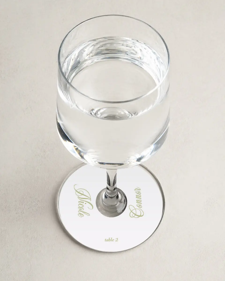 This is a 3" Circle Wedding Place Card called Southern Belle printed in full color on Premium Smooth paper