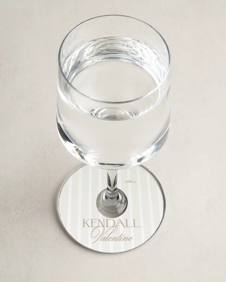 This is a 3" Circle Wedding Place Card called Kensington printed in full color on Premium Smooth paper