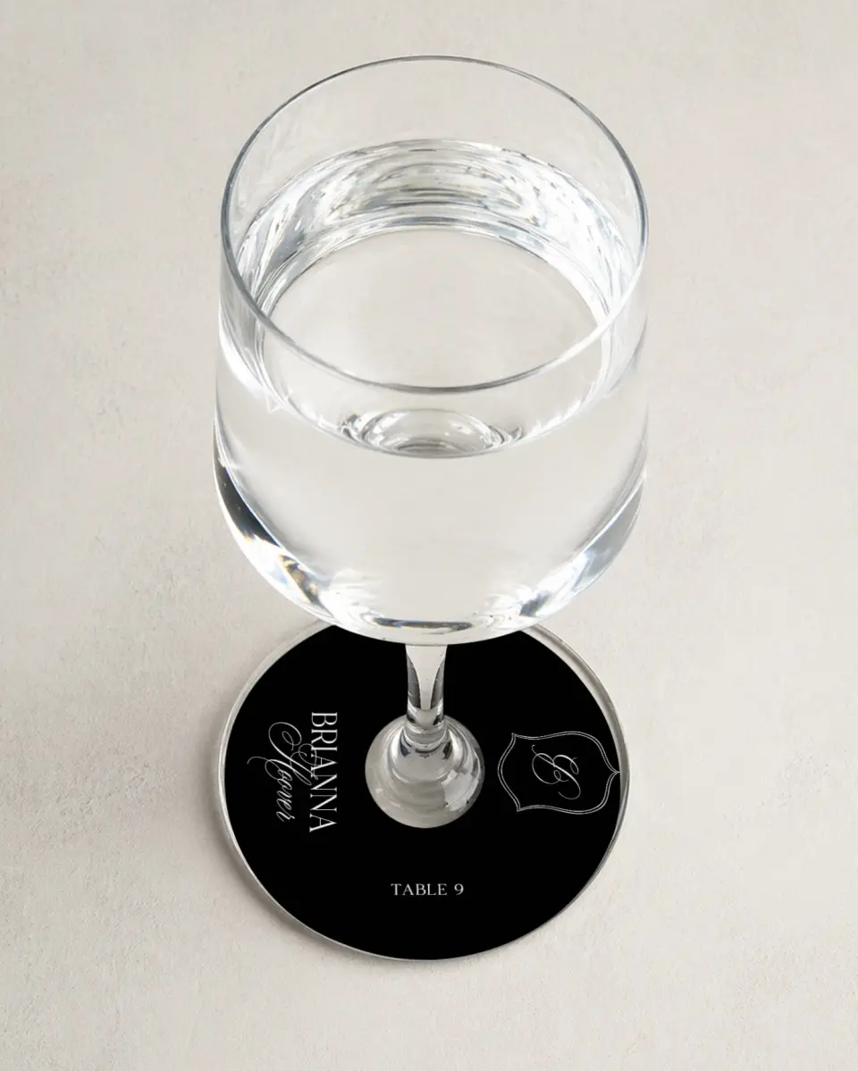 This is a 3" Circle Wedding Place Card called Greenwich printed in full color on Premium Smooth paper