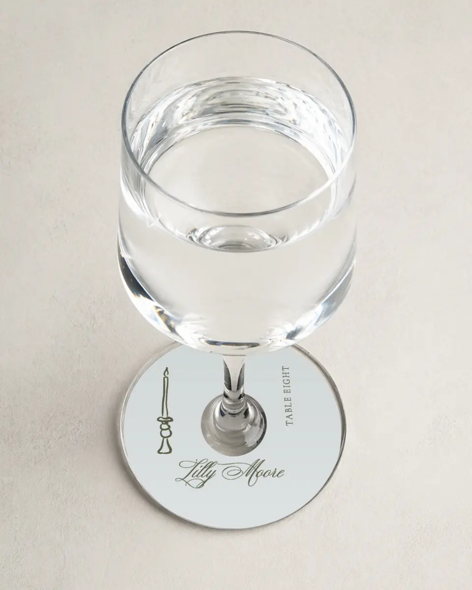 This is a 3" Circle Wedding Place Card called Foxfire printed in full color on Premium Smooth paper