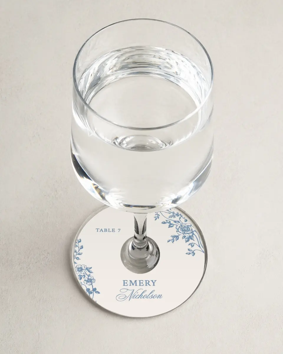 This is a 3" Circle Wedding Place Card called Vintage Reverie printed in full color on Premium Smooth paper