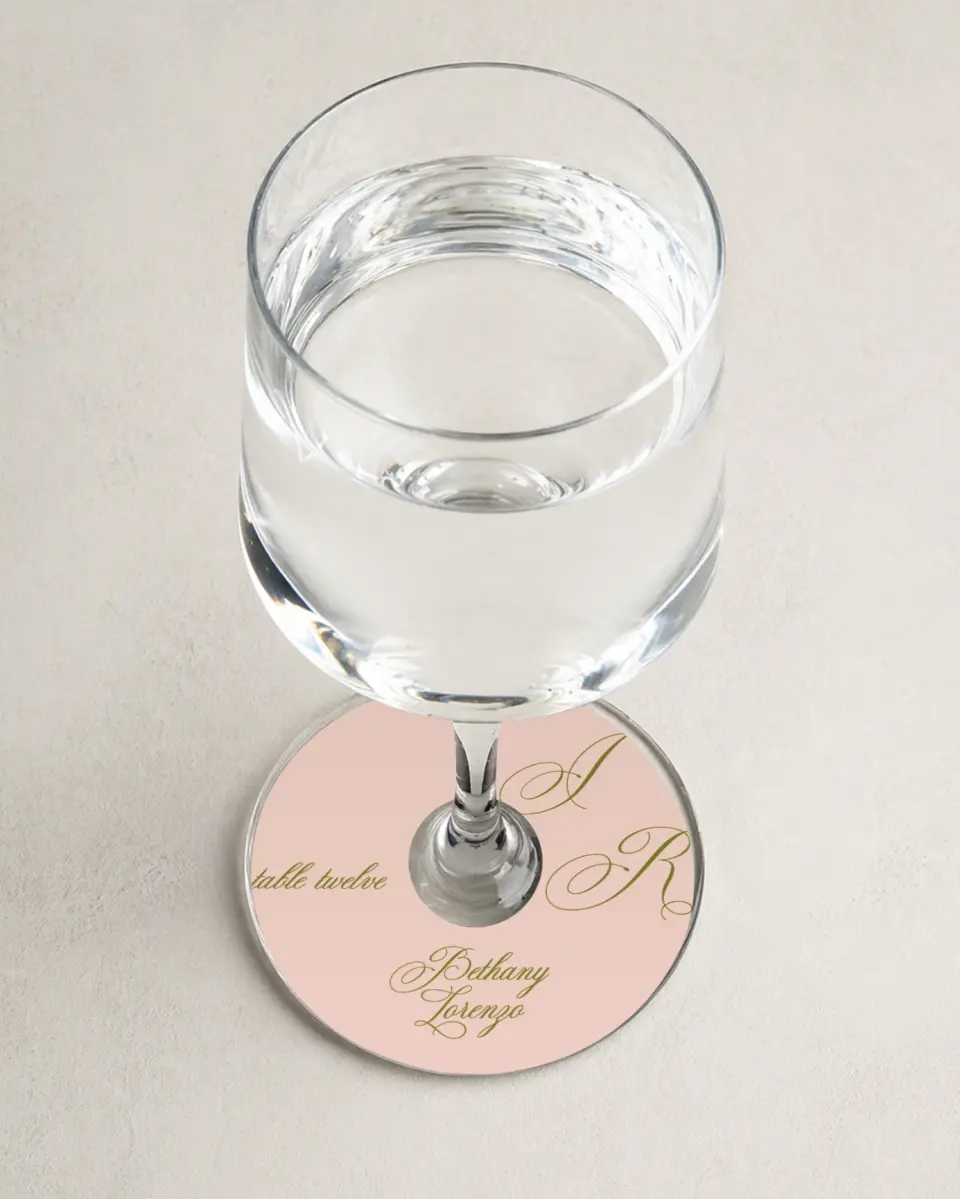 This is a 3" Circle Wedding Place Card called Love Off Script printed in full color on Premium Smooth paper